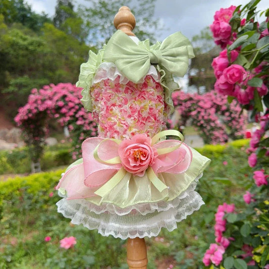 Pink-Green Rose Garden Dog Party Dress