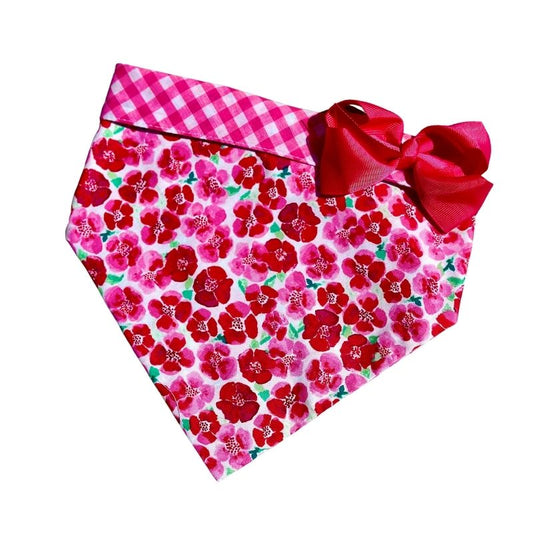 Pink Flowers Bandana Dog Collar With Bow - Southlake Paws