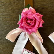 Pink Rose on Tan Leather Large Dog Wedding Collar - Handmade