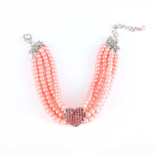 4-Row Pearls Dog Necklace with Rhinestone Heart Pendant - Southlake Paws