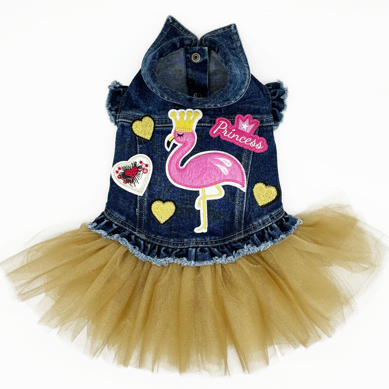 Pink Flamingo Denim Dog Jacket with Tutu for dogs