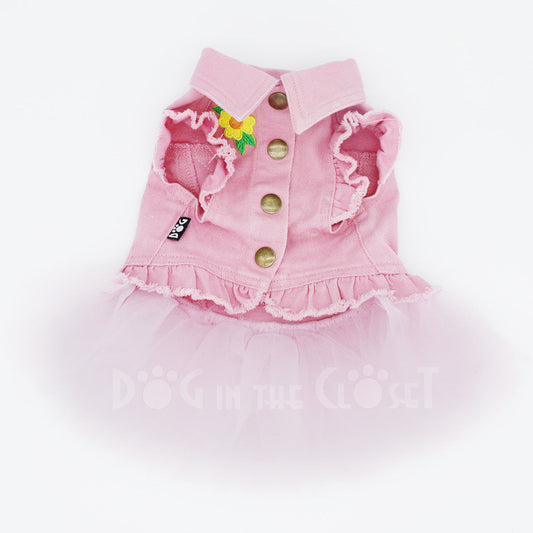 Pink Pastel Easter Denim Dog Jacket with Tutu alternate view