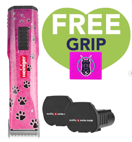Pink Paws Saphir Cordless Clipper Two Batteries with Free Grip by Heiniger