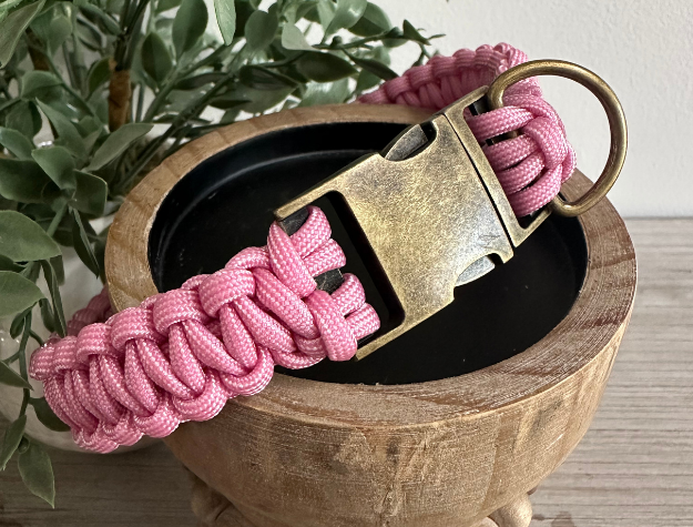 Cobra Braid in Pink & White Stripes - Handmade Dog Collar - Southlake Paws