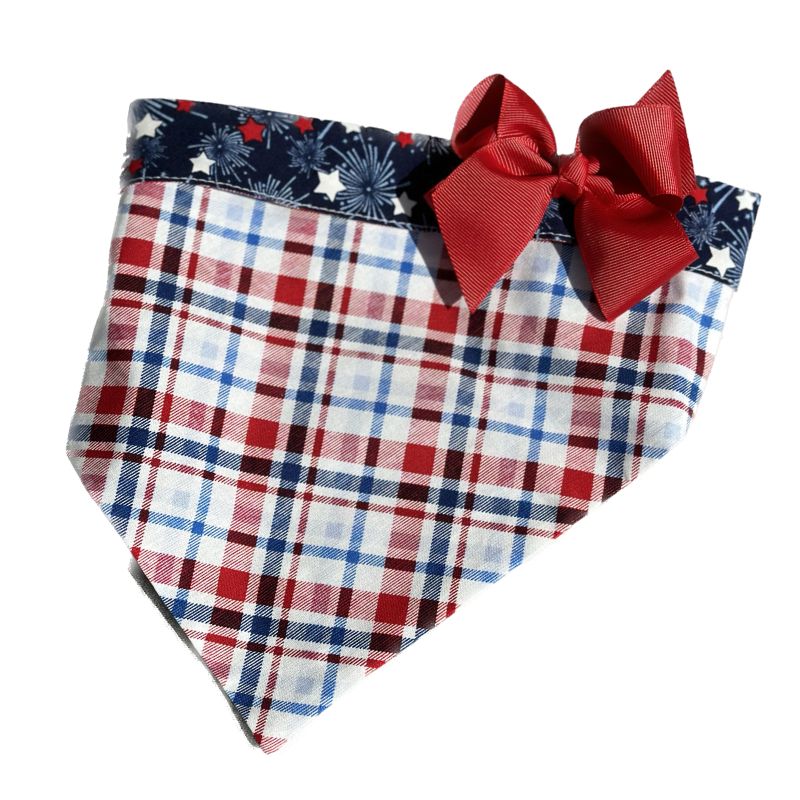 Plaid and Stars Bandana Dog Collar With Bow - Southlake Paws