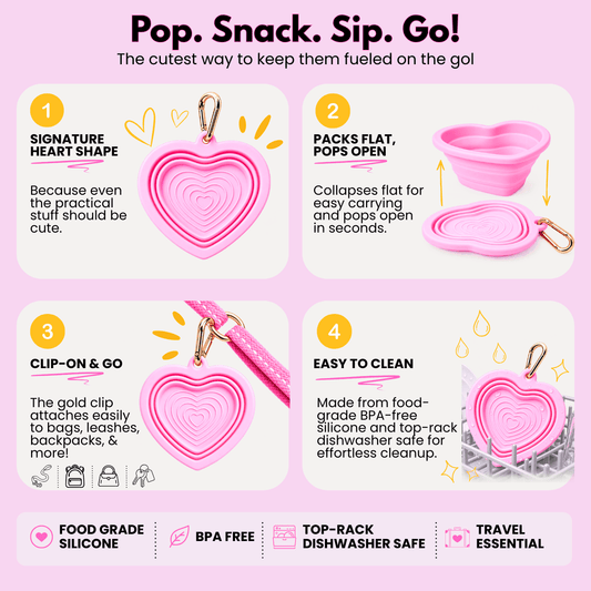 Bubblegum Heart Collapsible Bowl