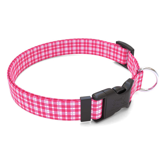Personalized Preppy Plaid Pink Dog Collar