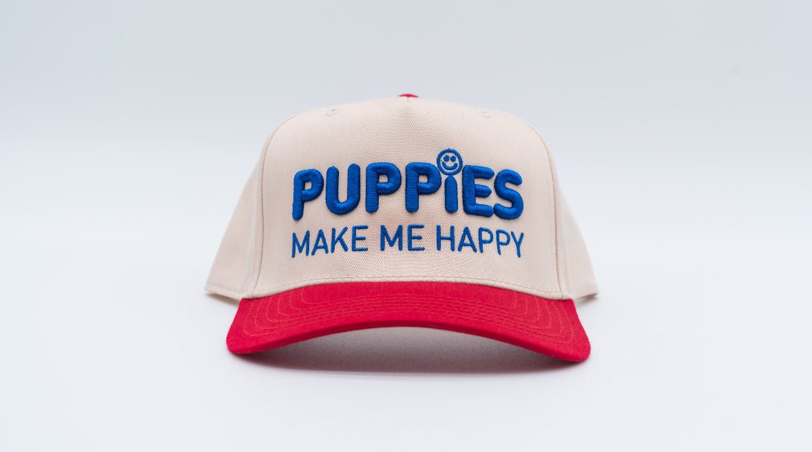 Puppies Make Me Happy Red, White & Blue | 3D Puff Snapback Hat | Gift for Dog Owner