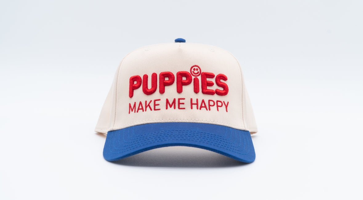 Puppies Make Me Happy Red, White & Blue | 3D Puff Snapback Hat | Gift for Dog Owner