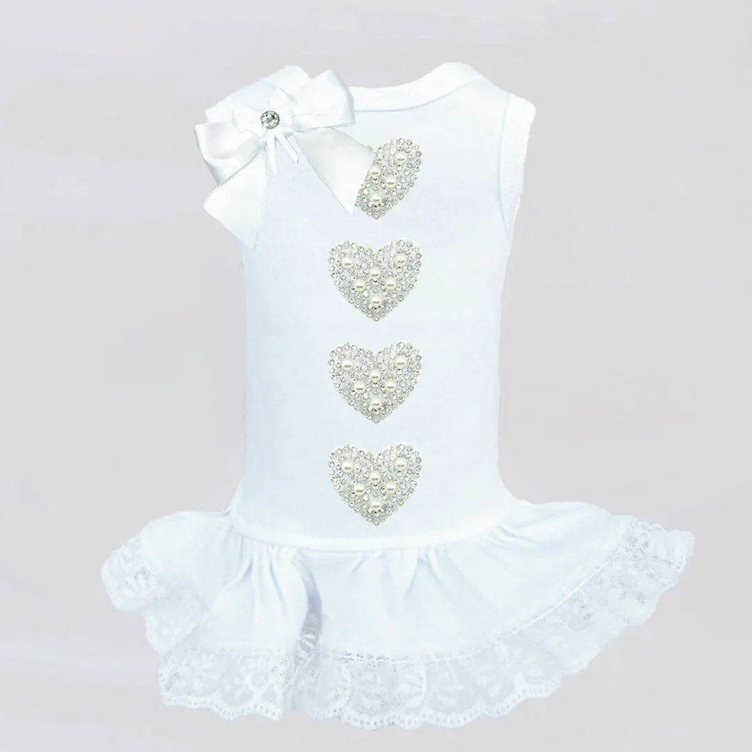 Queen of Hearts Dog Dress Faux Fur Satin Swarovski Crystals Crystal Pet Dress - Designer Dog Clothes from Southlake Paws