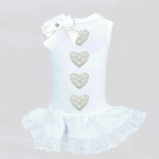 Hello Doggie Queen of Hearts Dog Dress Faux Fur Satin Swarovski Crystals Crystal Pet Dress