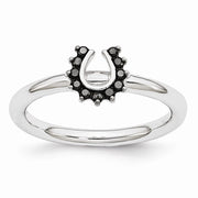 Rhodium Sterling Silver .11 Ctw Black Diamond 7mm Horseshoe Stack Ring