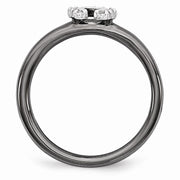 Black Plated Sterling Silver .07 Ctw Diamond 7mm Horseshoe Stack Ring