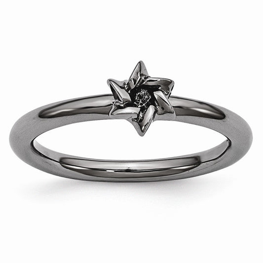 Black Plated Sterling Silver Stackable 7mm Star of David Ring