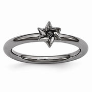 Black Plated Sterling Silver Stackable 7mm Star of David Ring