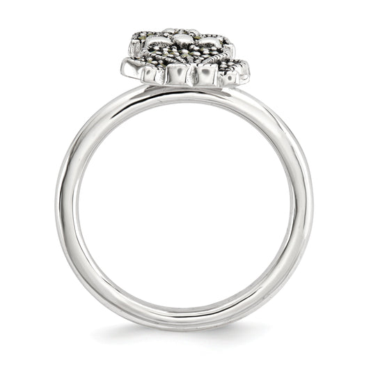 2.25mm Sterling Silver Stackable Marcasite Dog Ring