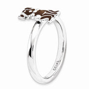Sterling Silver Stackable Brown Enameled Dog Ring