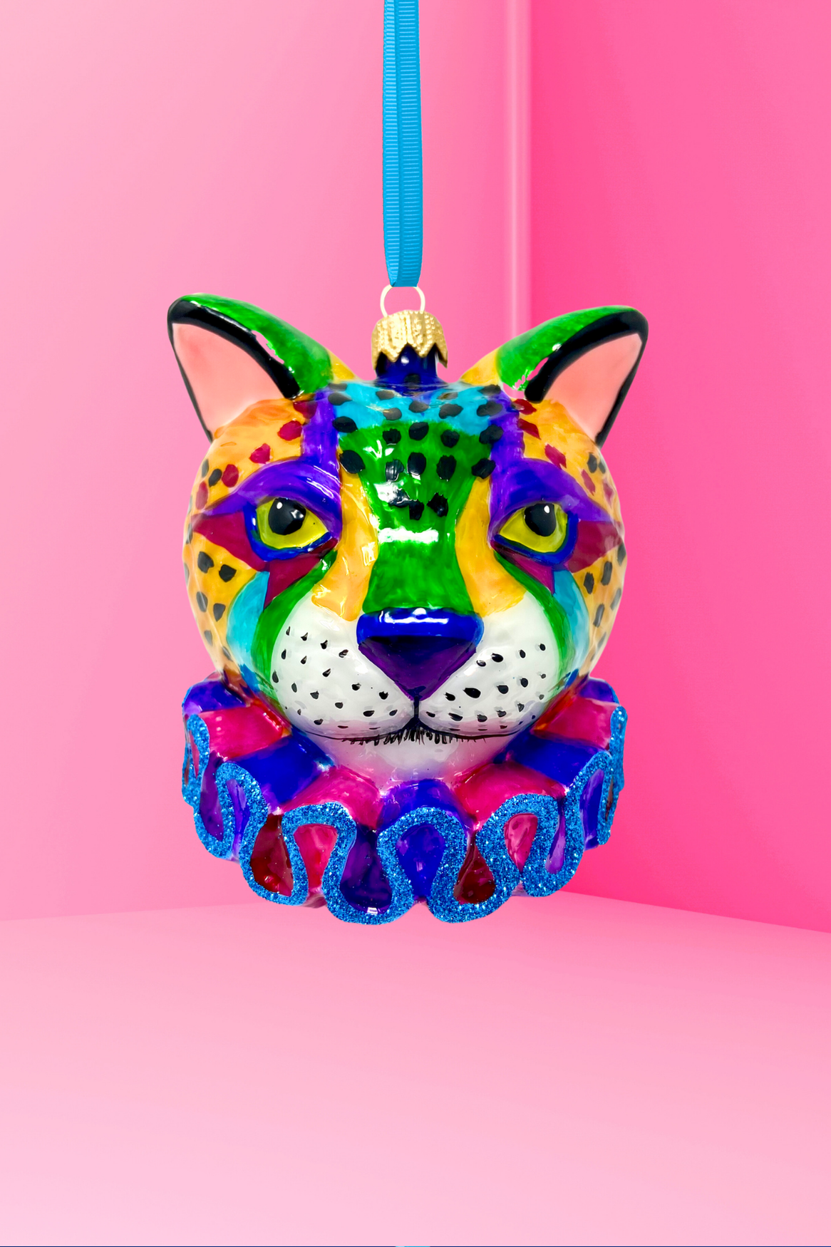 Technicolor Cheetah Glass Ornament 