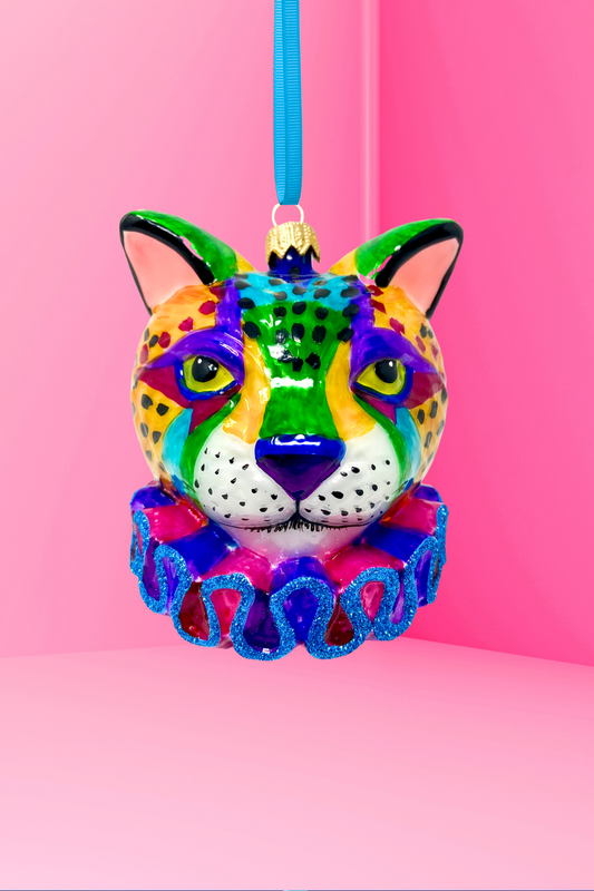 Technicolor Cheetah Glass Ornament 