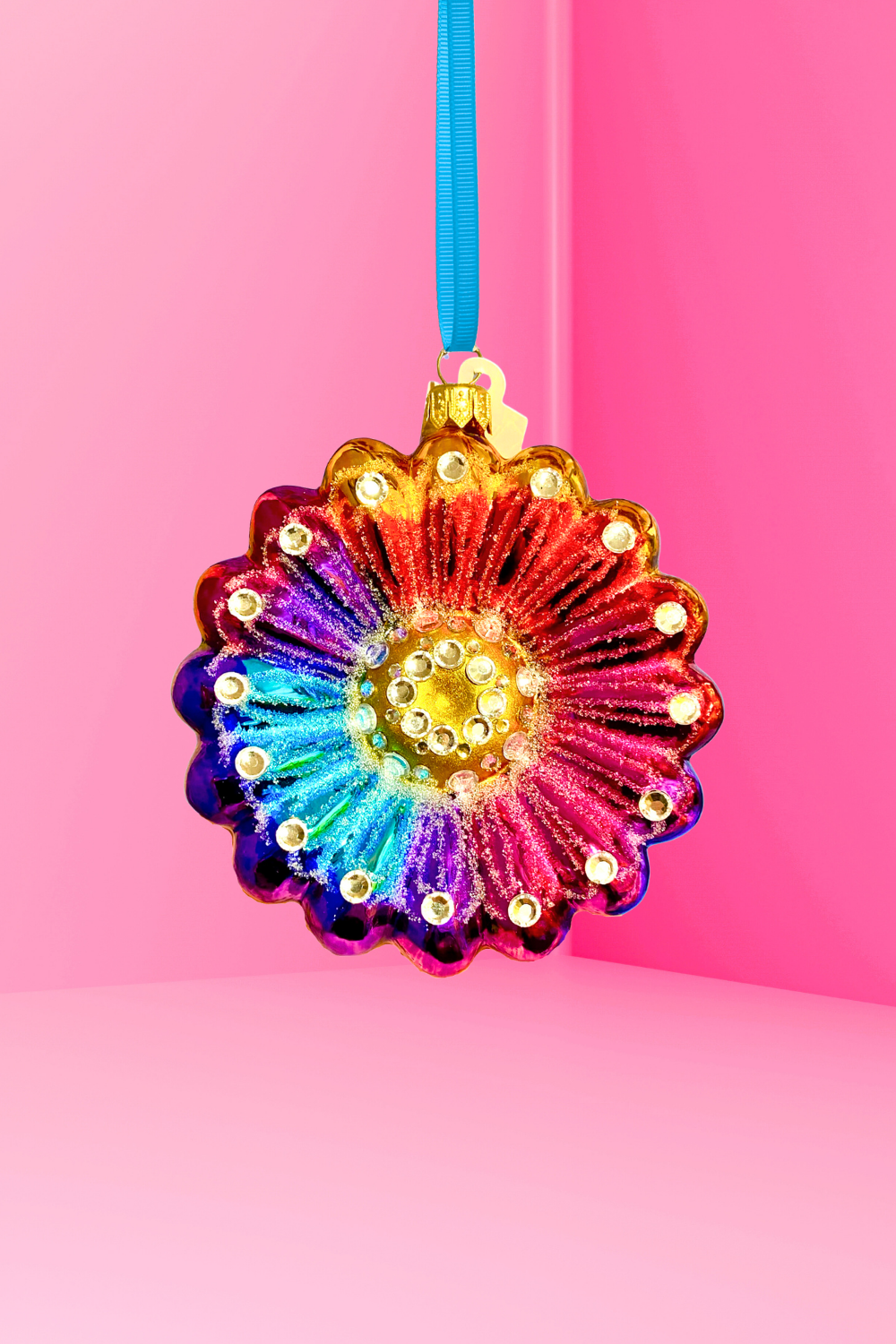 Rainbow Daisy Polish Glass Ornament - Southlake Paws
