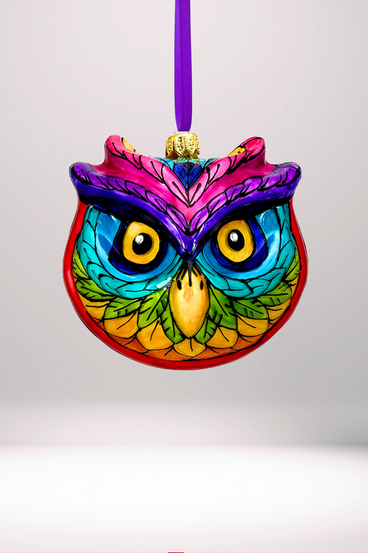 Rainbow Prism Owl Polish Glass Ornament 