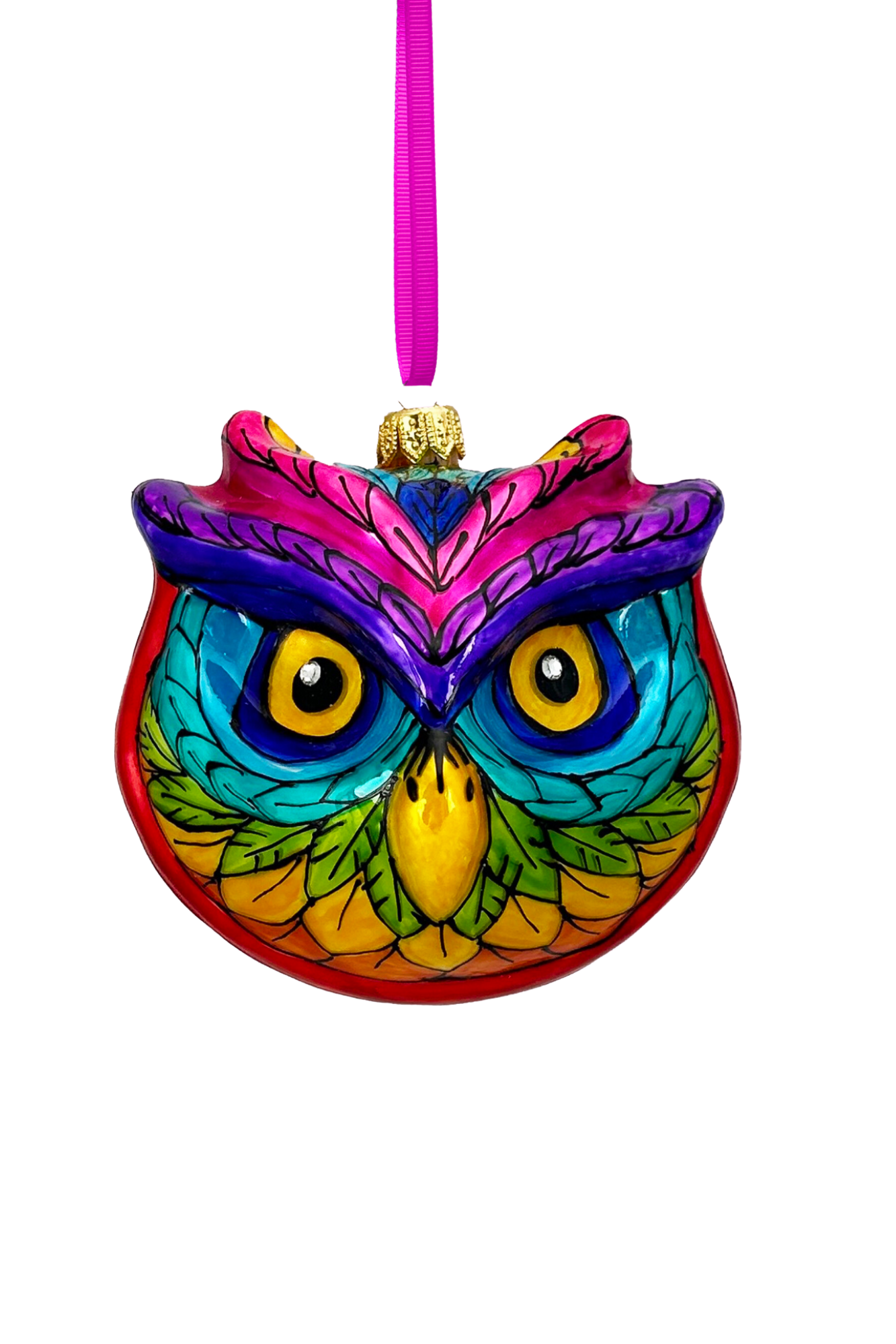 Rainbow Prism Owl Polish Glass Ornament 