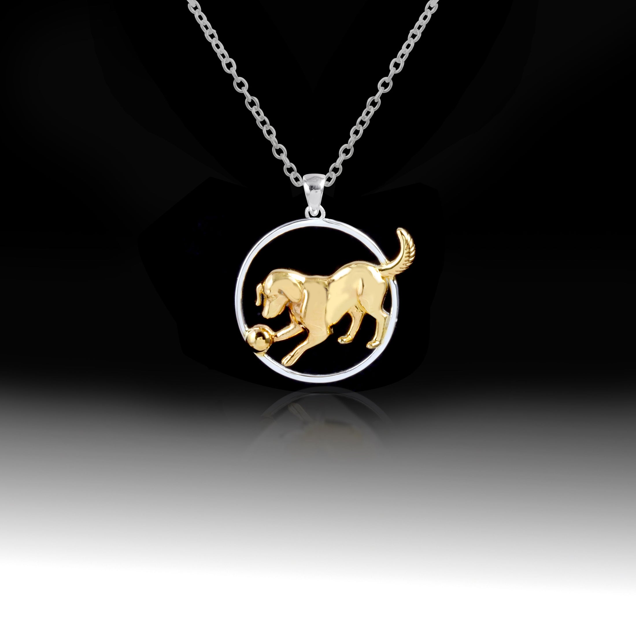 Playful Soul Dog Necklace- 925 Sterling Silver Two Tone
