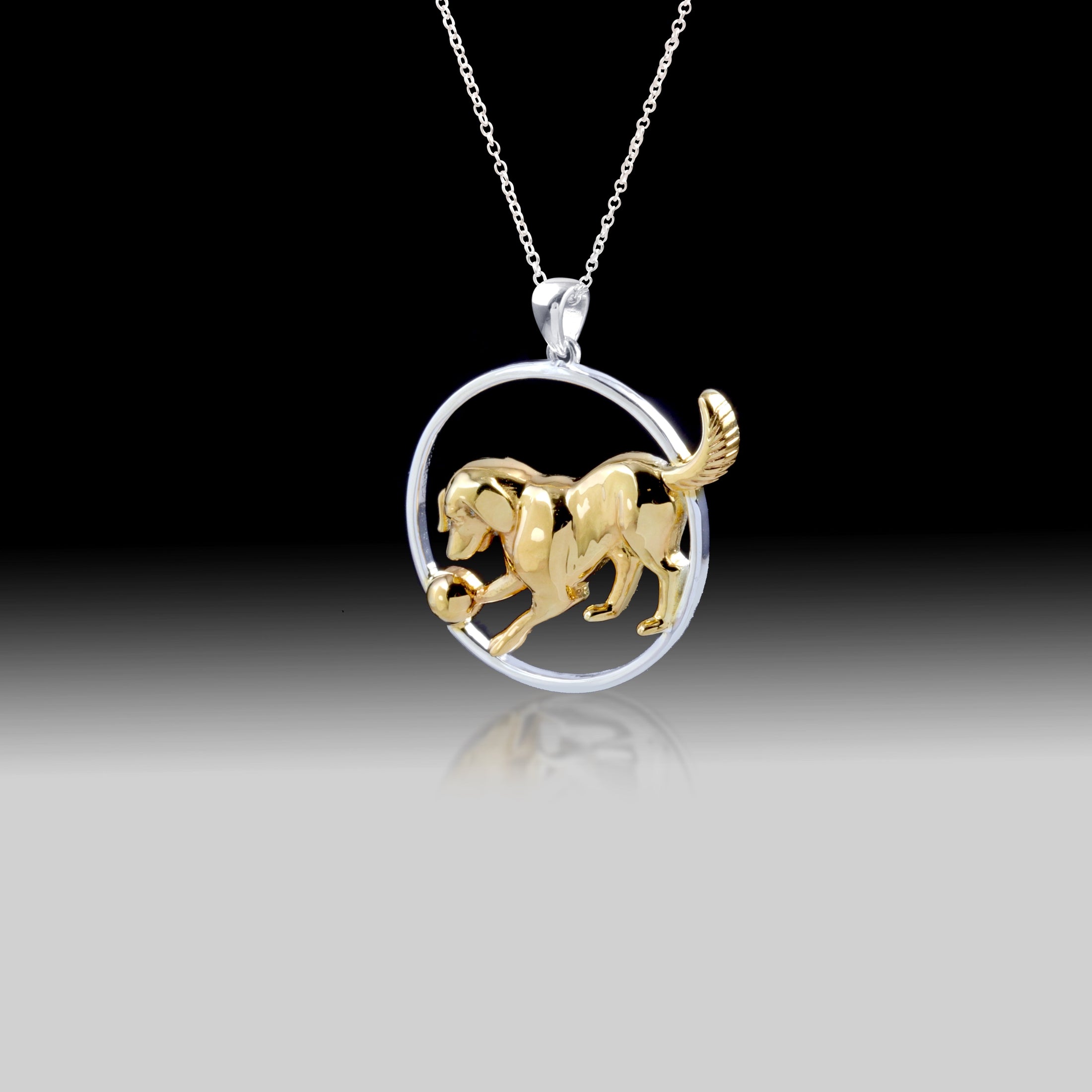 Playful Soul Dog Necklace- 925 Sterling Silver Two Tone