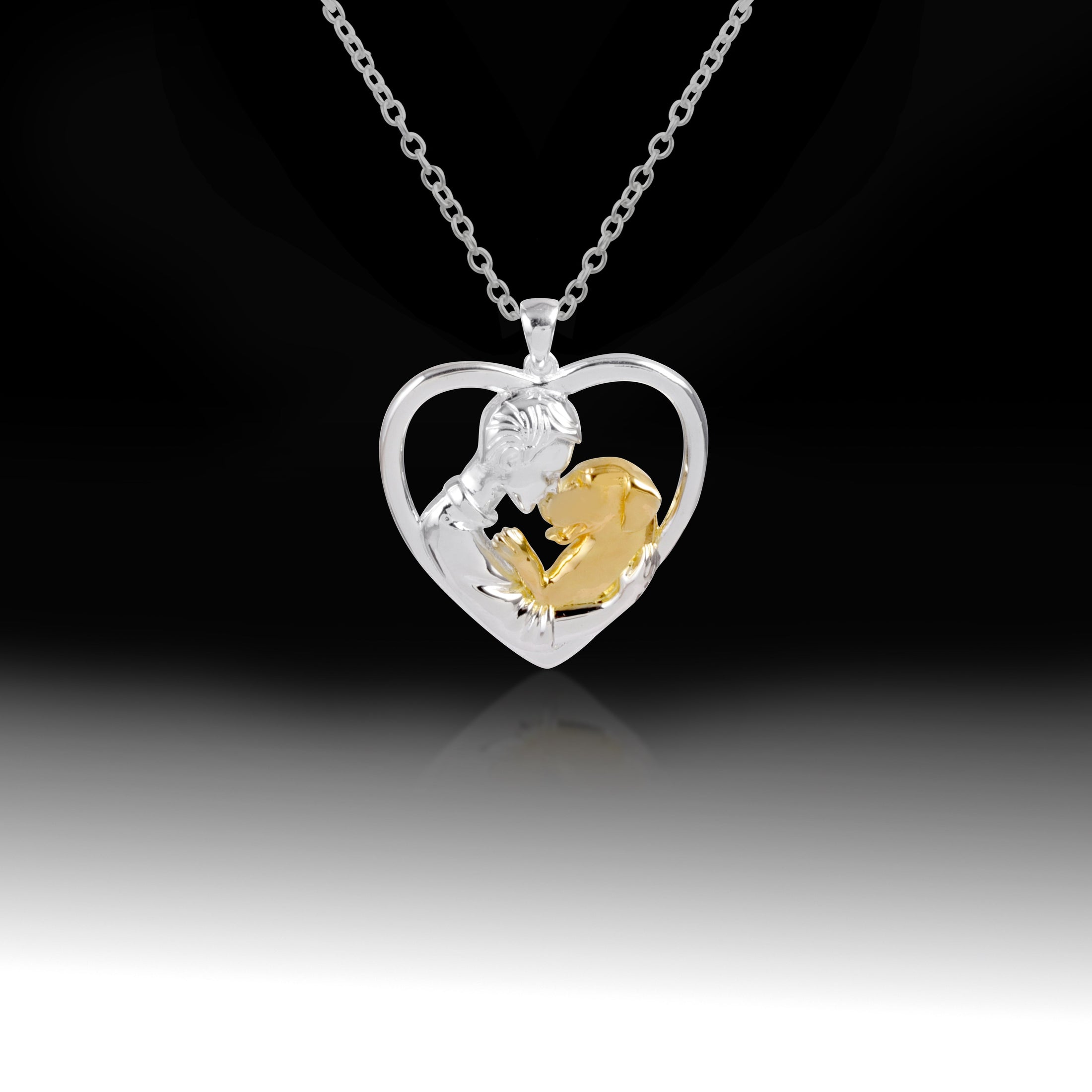 Boy and Dog Necklace- 925 Sterling Silver Two Tone Piece