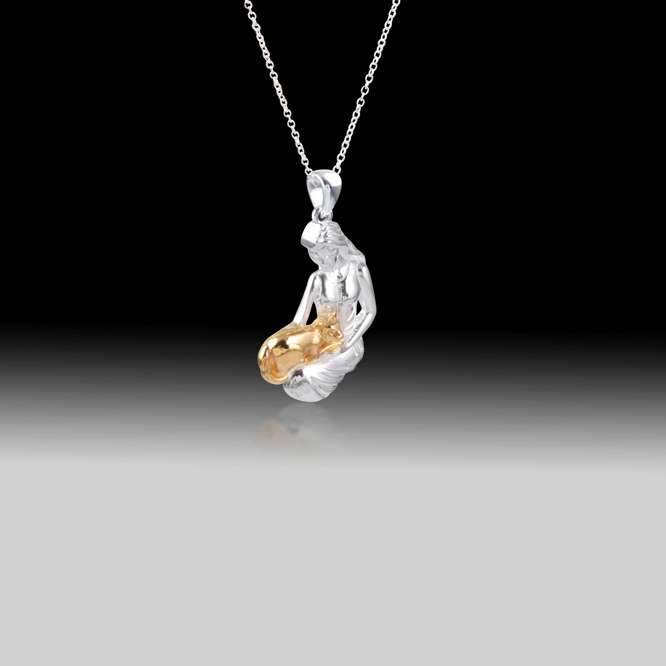 Lady and The Cat- 925 Sterling Silver Two Toned Piece