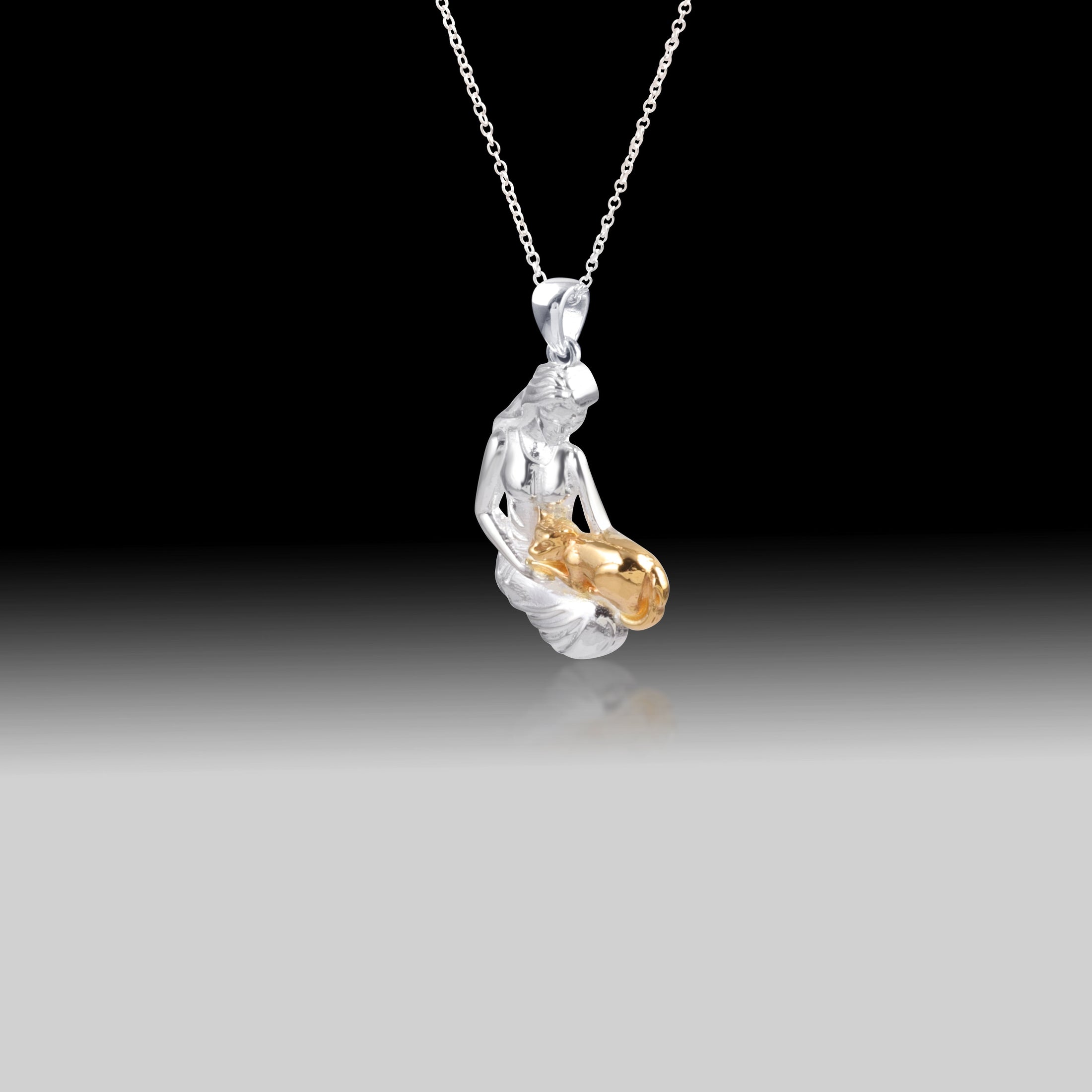 Lady and The Cat- 925 Sterling Silver Two Toned Piece