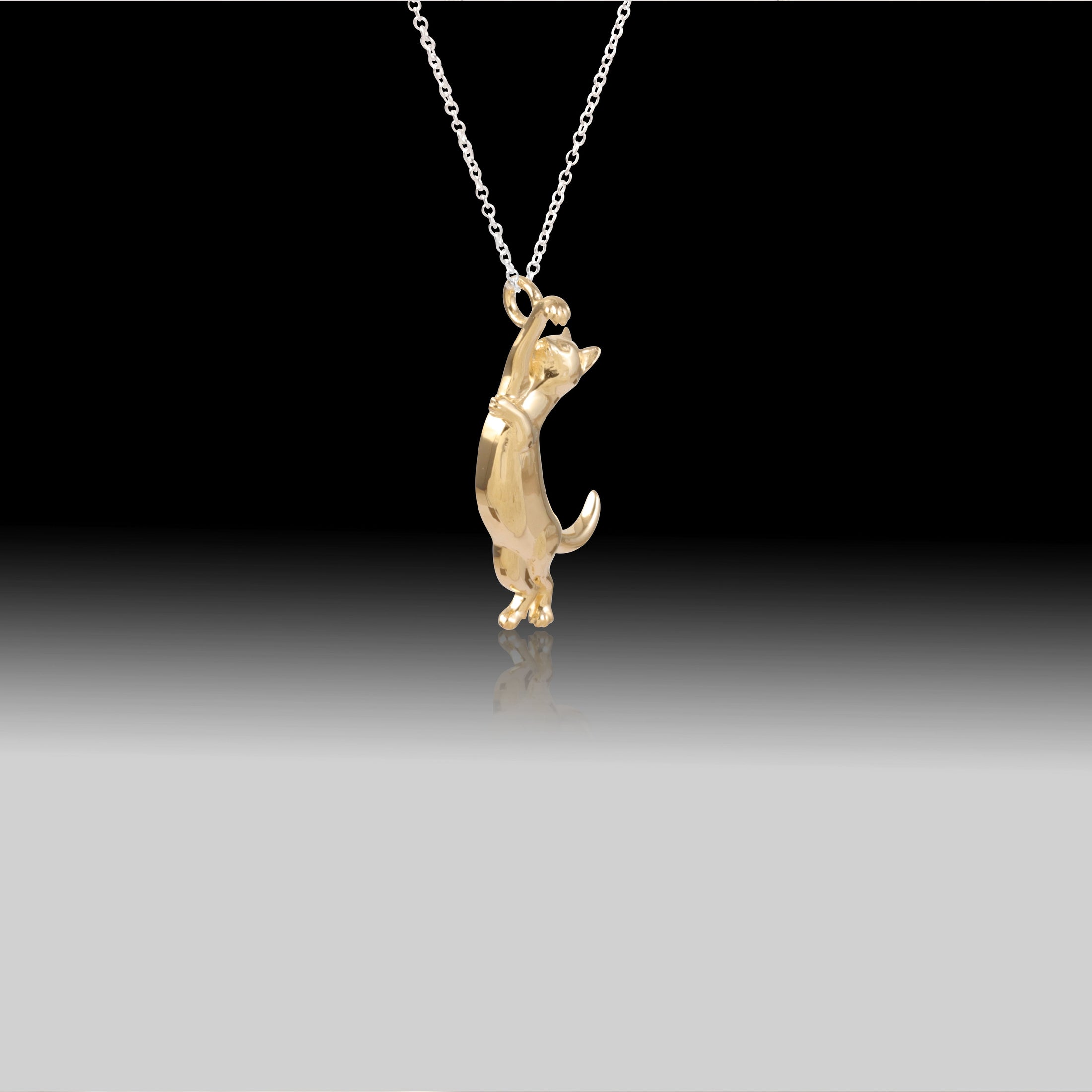 Dangling Cat Necklace- 925 Sterling Silver Two Toned