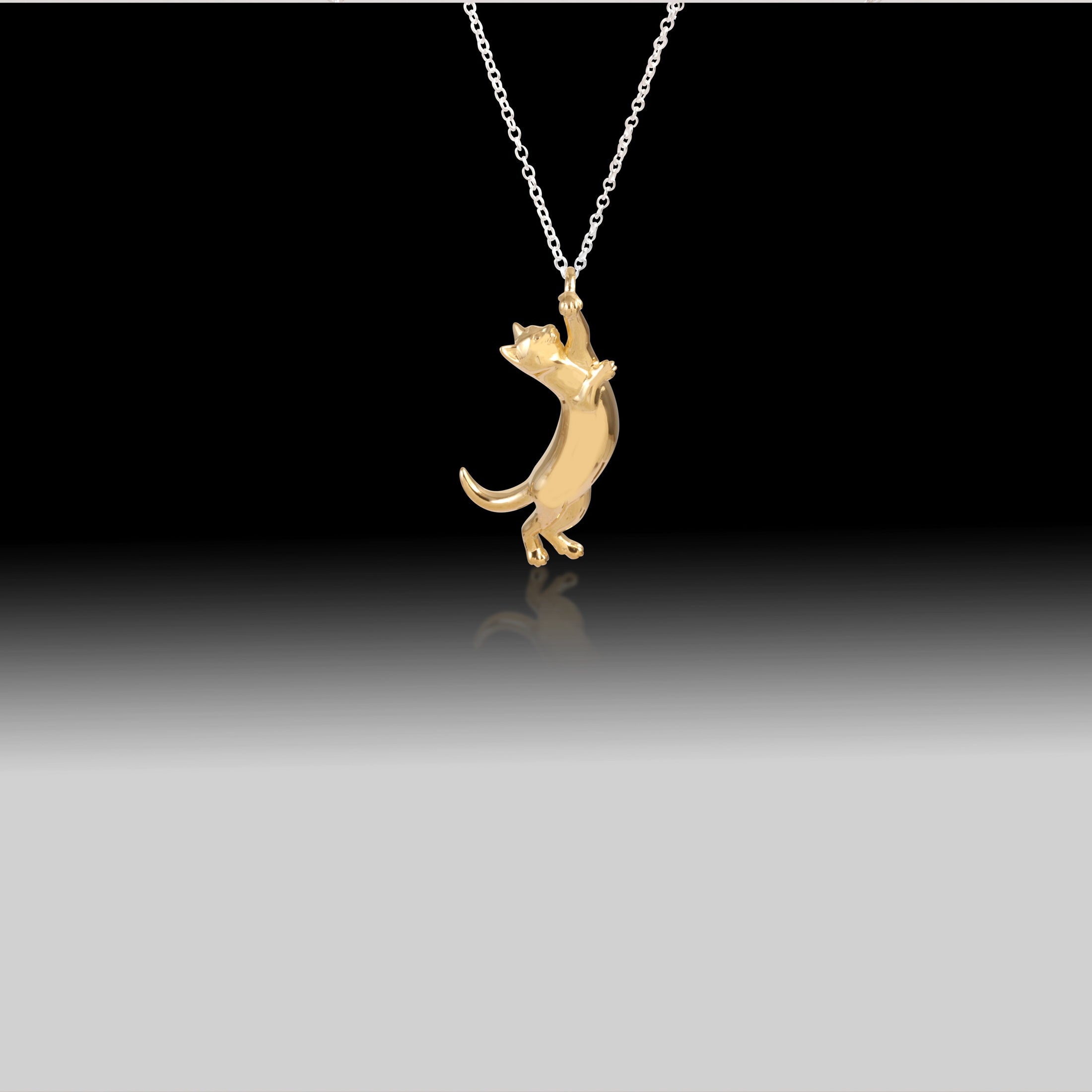 Dangling Cat Necklace- 925 Sterling Silver Two Toned