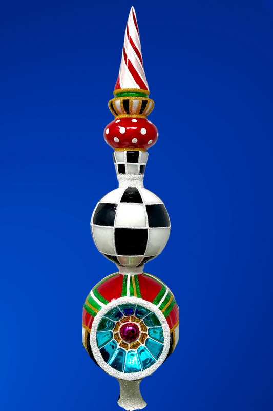 Red Tartan Glass Finial Tree Topper 
