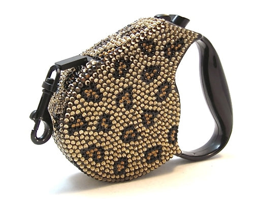 Parisian Pet 'Crystal Retractable Leash Leopard' for Dogs & Cats – Strong, Stylish Leash for Small Dogs, 16-Foot Length