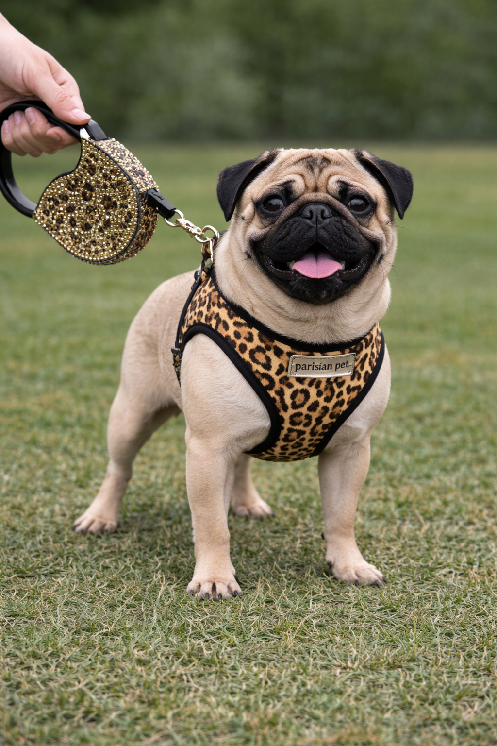 Parisian Pet 'Crystal Retractable Leash Leopard' for Dogs & Cats – Strong, Stylish Leash for Small Dogs, 16-Foot Length