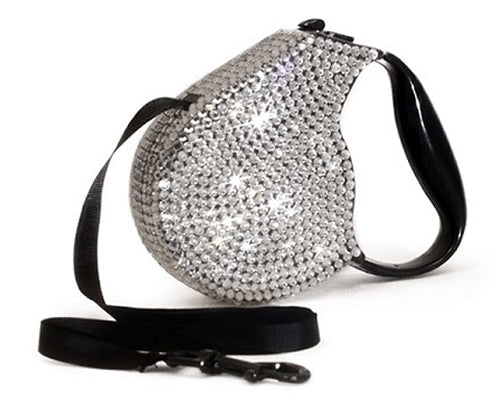 Parisian Pet 'Crystal Retractable Leash Silver' for Dogs & Cats – Durable, Stylish 16-Foot Leash with Comfortable Grip
