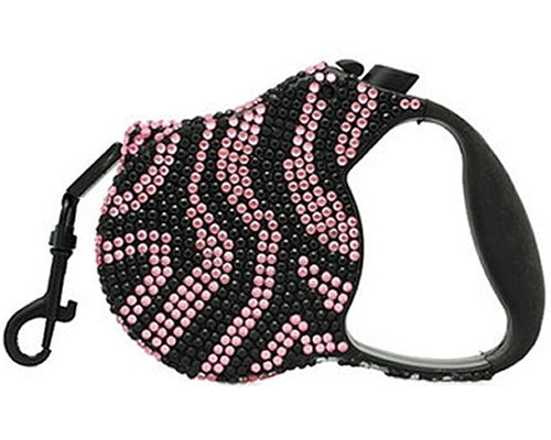 Parisian Pet 'Crystal Retractable Leash Zebra Pink' for Dogs & Cats – 16-Foot Retractable Leash with Zebra Print