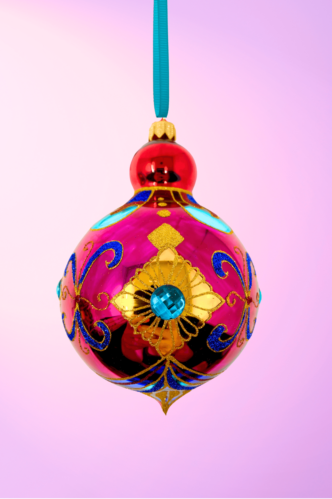 Ruby Sparkling Gem Glass Christmas Bauble - Southlake Paws