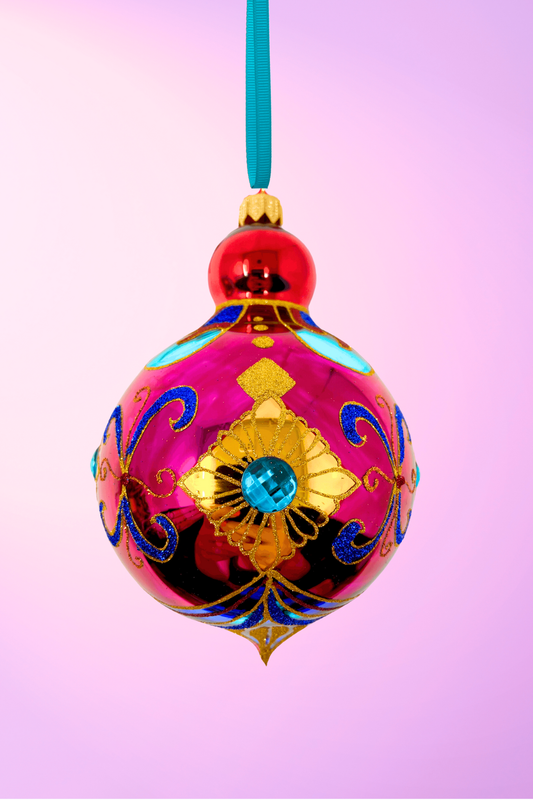 Ruby Sparkling Gem Glass Christmas Bauble - Southlake Paws