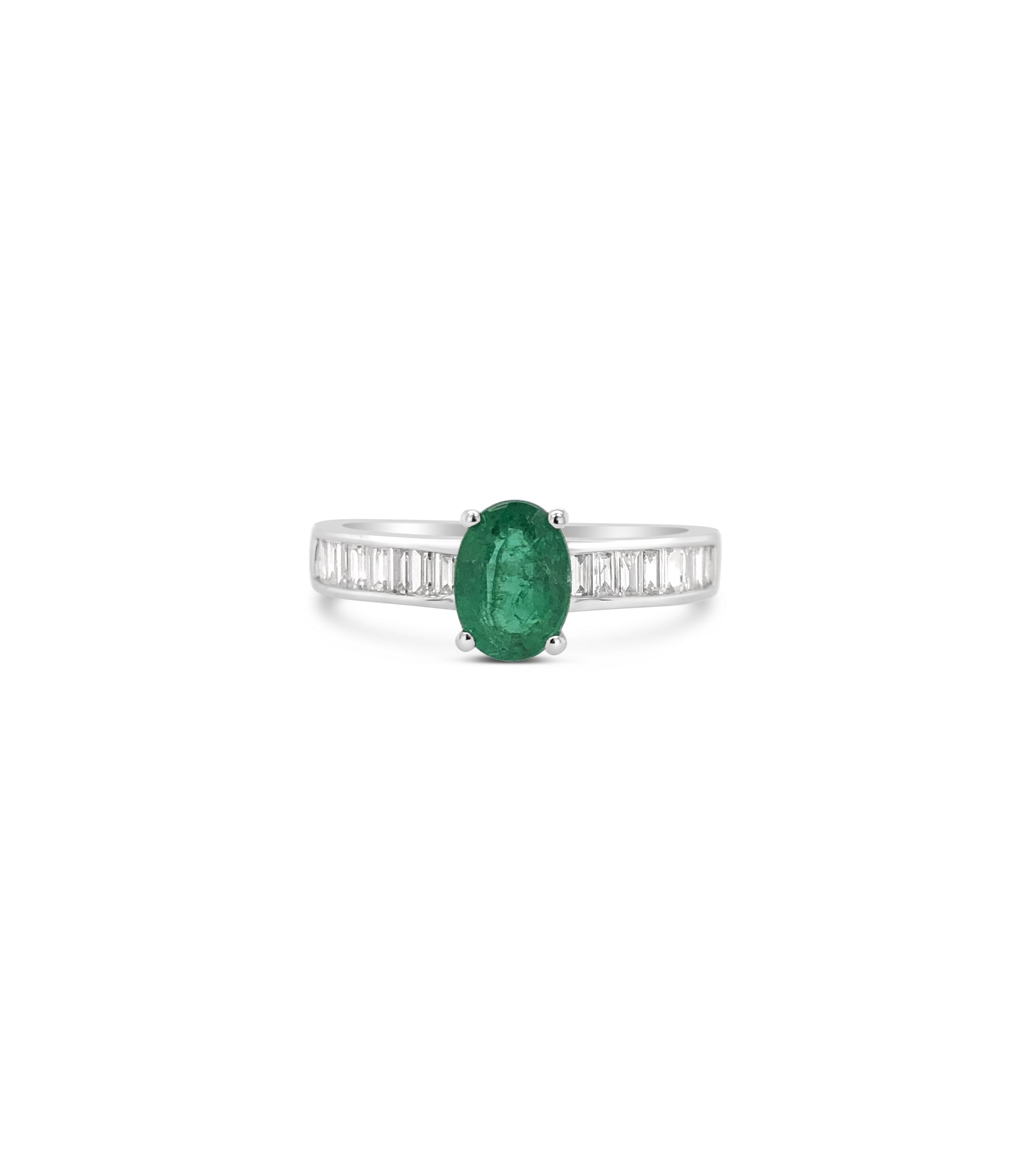 OLIVE & CHAIN Emerald & Diamond Ring - White Gold, 5.0