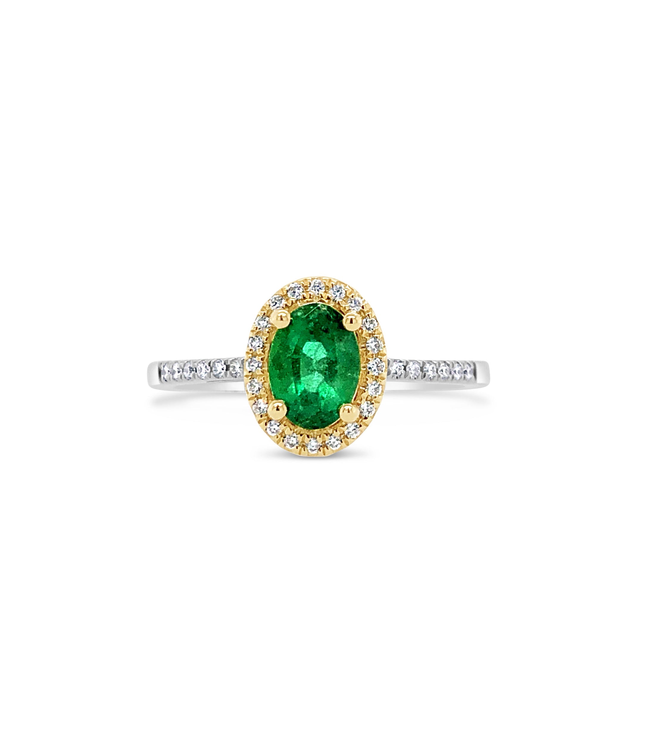 OLIVE & CHAIN Emerald & Diamond Ring - Two-Tone Gold, 5.0
