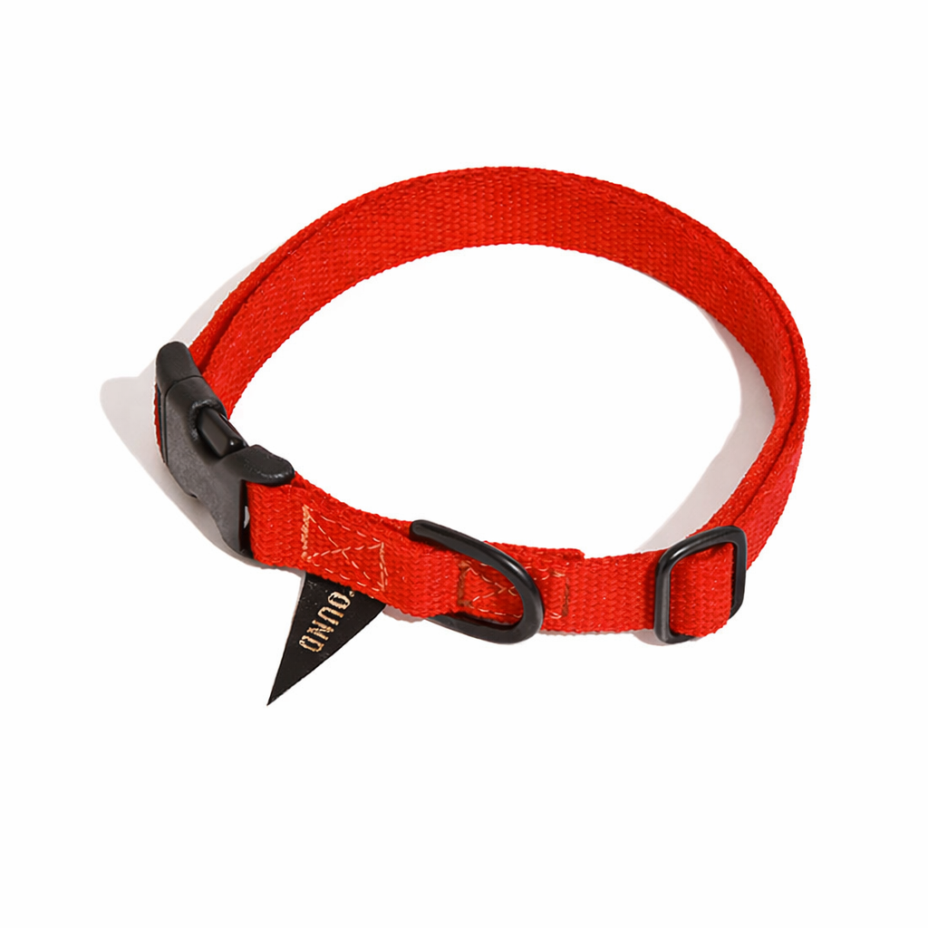 Found Classic Cotton Dog Collar | Red – Matte Black Hardware