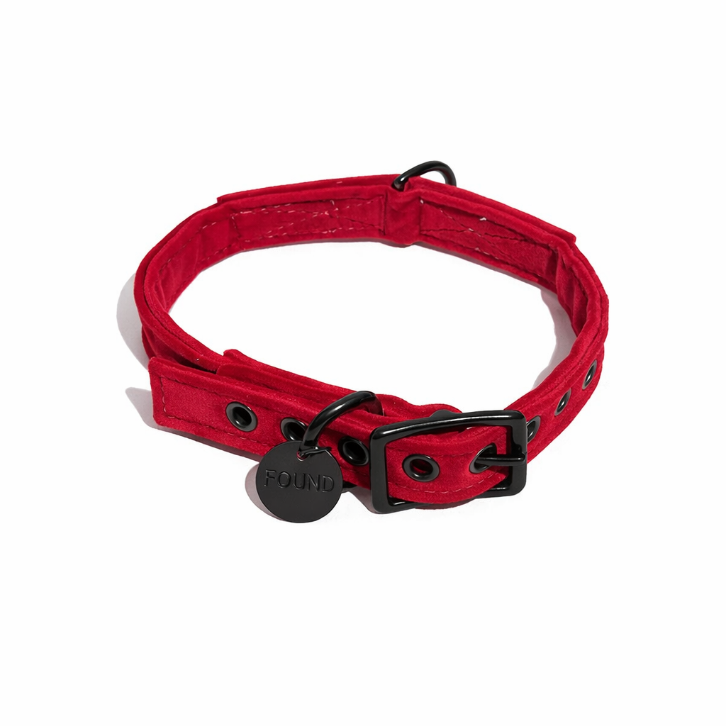 Red Washable Velvet Cat & Dog Collar – Matte Black Hardware