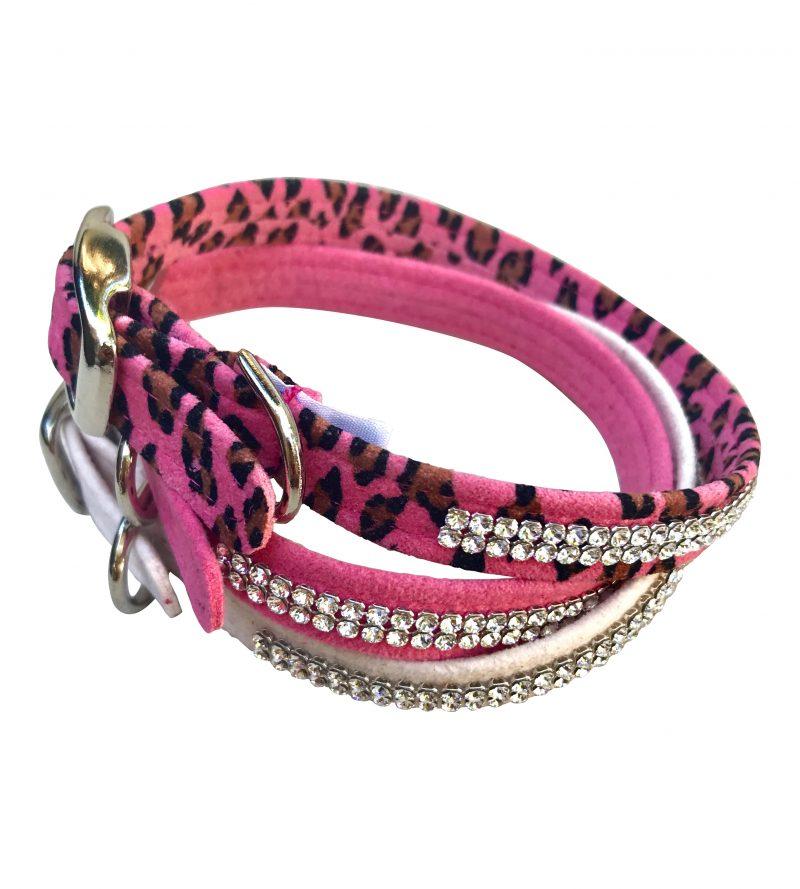Glamour Girl Ultrasuede Collar w/ Swarovski Crystal, Pink Cheetah 