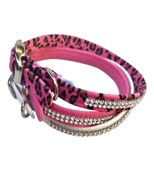 Glamour Girl Ultrasuede Collar w/ Swarovski Crystal, Pink Cheetah 