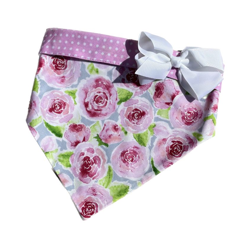 Rose Bandana Dog Collar With Bow - Southlake Paws