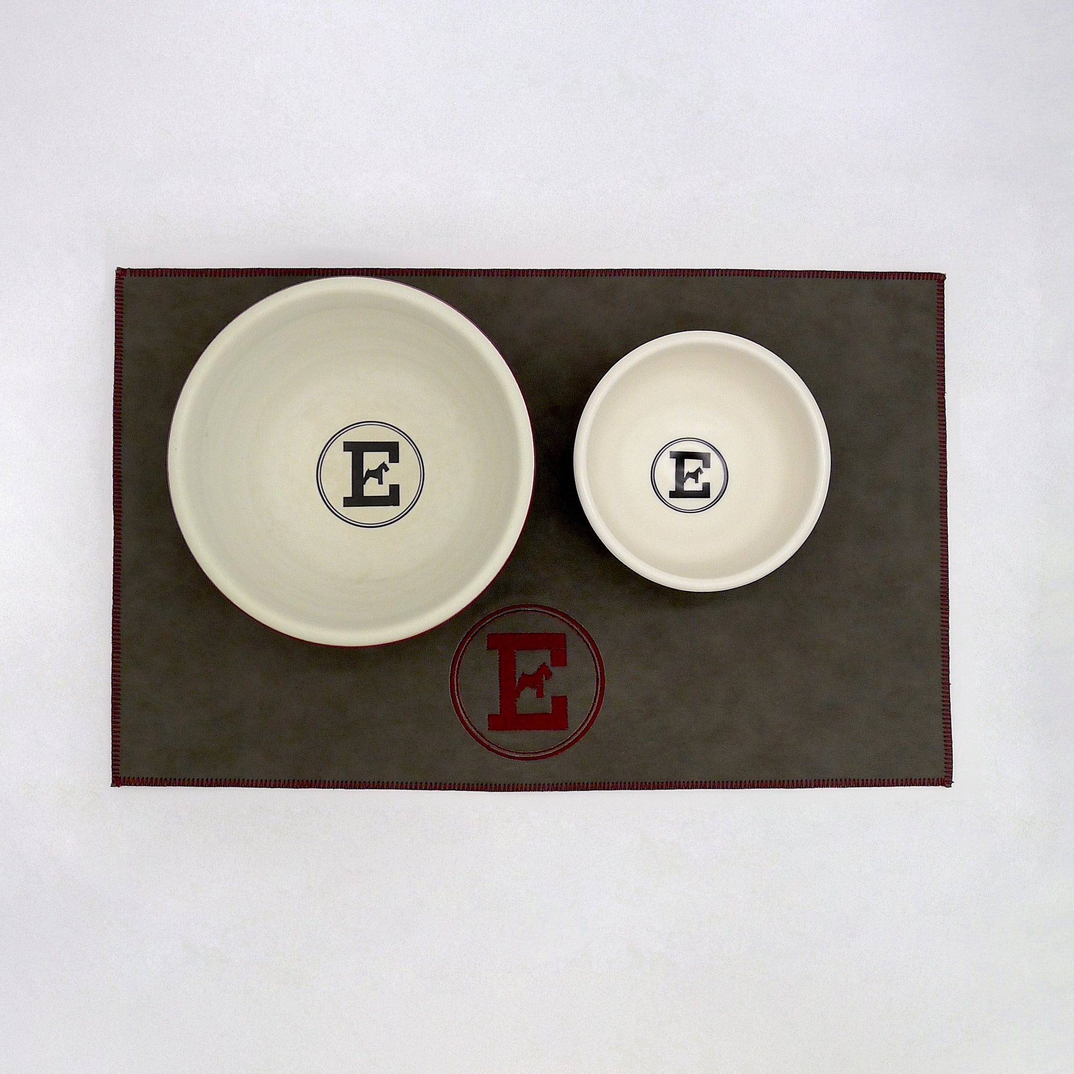 Personalized Faux Leather Dog Placemat Grey/Wine Red