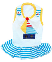 Parisian Pet 'Boat Dress' for Dogs and Cats, Designer Dog Dress, Tropical Apparel, Yellow Blue Red White