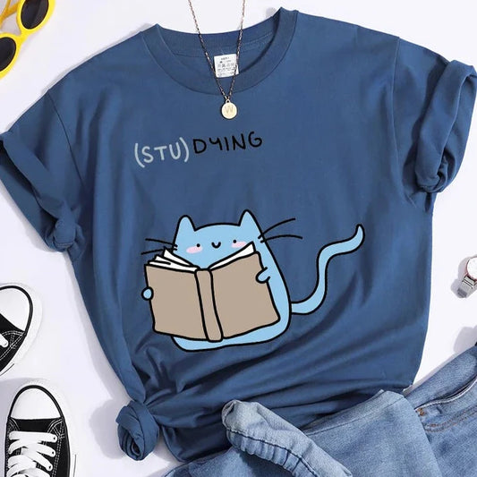 "(STU)DYING" Cat Graphic T-Shirt 